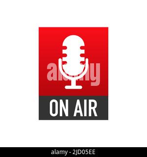 Icona della radio in Air Podcast. Microfono da tavolo da studio con trasmissione di testo in aria. Illustrazione vettoriale. Illustrazione Vettoriale