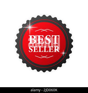 Badge rosso Best seller. Etichetta rossa realistica. Badge retail. Illustrazione vettoriale. Illustrazione Vettoriale