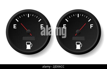 Il concetto di indicatore del carburante, indicatore del gas su sfondo bianco. Sensore carburante. Illustrazione vettoriale. Illustrazione Vettoriale