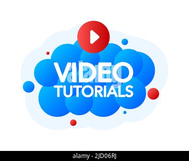 Video Tutorials Bubble Banner, etichetta blu emblema. Illustrazione vettoriale. Illustrazione Vettoriale