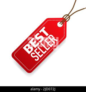 Etichetta o etichetta di prezzo in pelle rossa Best seller. Badge realistico. Illustrazione vettoriale. Illustrazione Vettoriale