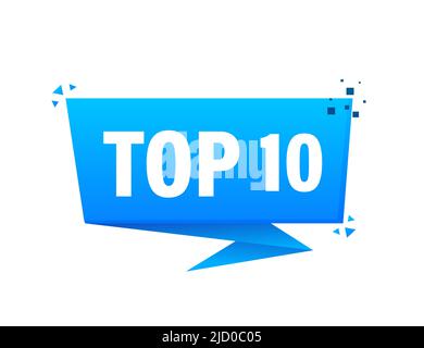Top 10. Pulsante rosso. Illustrazione vettoriale piatta su sfondo bianco. Illustrazione Vettoriale