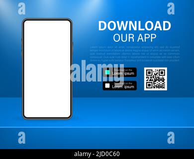 Scarica pagine. Applicazione app mobile. Concetto aziendale. Icona dello smartphone con schermo a sfioramento manuale. Illustrazione Vettoriale