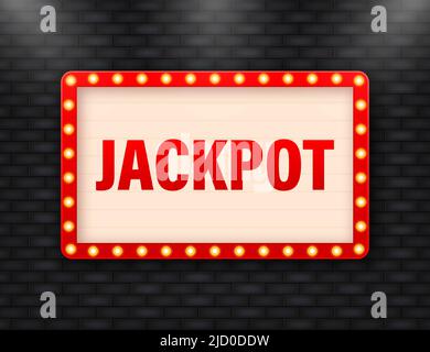 Concetto di jackpot con cartone animato retrò su sfondo scuro. Segno vettoriale. Icona astratta. Concetto aziendale. Promozione banner. Illustrazione Vettoriale