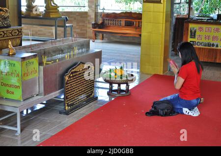 Buddista che prega nel Tempio Wat Phra Yai (Grande collina del Buddha) - Pattaya, Tailandia Foto Stock