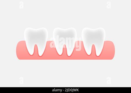 Dente in stile cartoon su sfondo chiaro. Illustrazione vettoriale 3D. Sfondo bianco Illustrazione Vettoriale