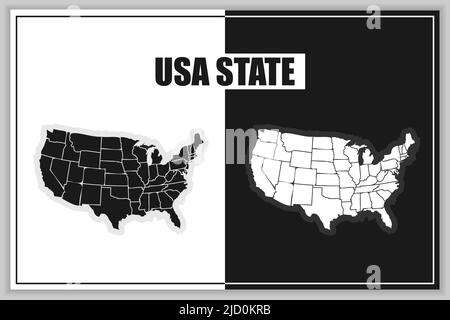 Immagine con stato nero usa per la stampa. Mappa di silhouette. Illustrazione semplice Illustrazione Vettoriale