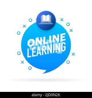 Logo di formazione online. Banner per concept design. Illustrazione isometrica del vettore. Concetto aziendale Illustrazione Vettoriale