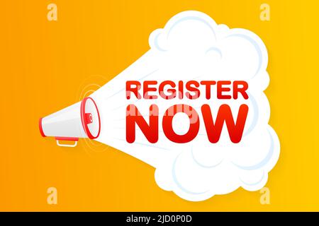 Banner giallo megaphone con segno di registrazione. Illustrazione vettoriale Illustrazione Vettoriale