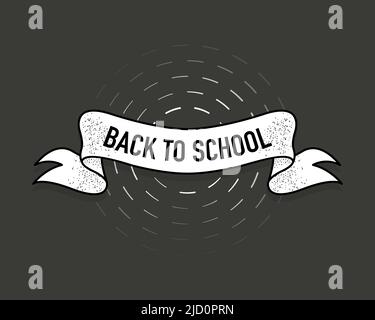 Nastro disegnato a mano per tornare a scuola su sfondo bianco. Concetto aziendale. Illustrazione vettoriale creativa. Banner di vendita Illustrazione Vettoriale