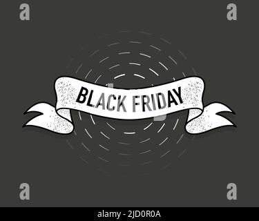 Nastro con venerdì nero per web design. Prezzo tag 3D. Sfondo bianco. Design banner poster. Vettore di stock Illustrazione Vettoriale
