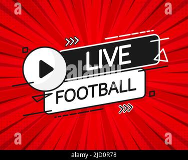 Icona Live Football streaming, badge, pulsante per la trasmissione o lo streaming online di calcio. Illustrazione Vettoriale