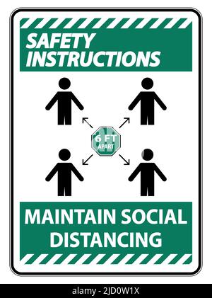 Istruzioni di sicurezza mantenere sociale distanziamento, rimanere 6ft segno di distanza, coronavirus COVID-19 segno isolare su sfondo bianco, illustrazione vettoriale EPS.10 Illustrazione Vettoriale