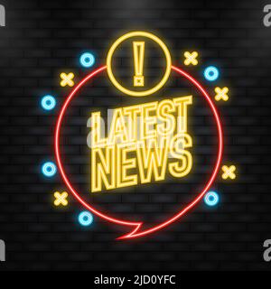 Icona neon. Ultime notizie banner rosso in stile neon su sfondo bianco. Illustrazione vettoriale Illustrazione Vettoriale