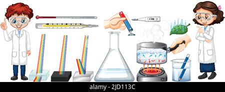 Set di attrezzature necessarie per l'illustrazione di esperimenti scientifici Illustrazione Vettoriale