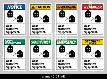 Indossare dispositivi di protezione con occhiali e occhiali grafici Illustrazione Vettoriale