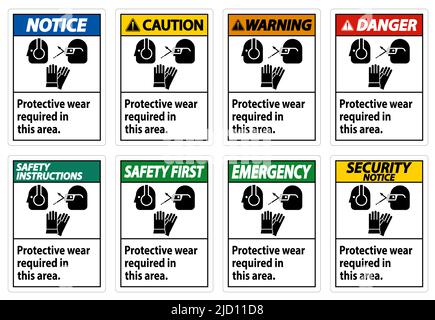 Indossare i dispositivi di protezione in quest'area con i simboli DPI Illustrazione Vettoriale