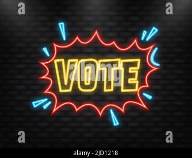 Icona neon. Banner cartoon. Modello di disegno vettoriale del segno di voto. Banner omaggio. Cartello di gioco. Icona freccia. Arte geometrica Illustrazione Vettoriale