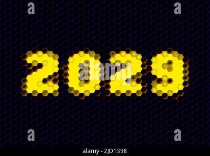 Segno dell'anno 2029 con griglia di pixel esadecimali. Numero o cifre di Capodanno per la carta o il calendario delle feste. Illustrazione Vettoriale