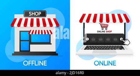 Flat Style offline e online shop, grande design per qualsiasi scopo. Illustrazione isometrica del vettore Illustrazione Vettoriale