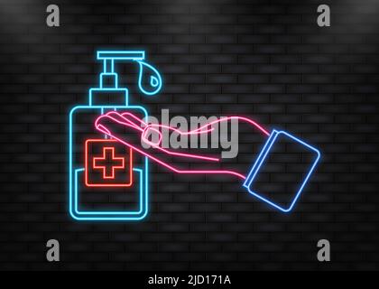 Disinfettante su sfondo trasparente. Illustrazione del neon vettoriale. Illustrazione Vettoriale