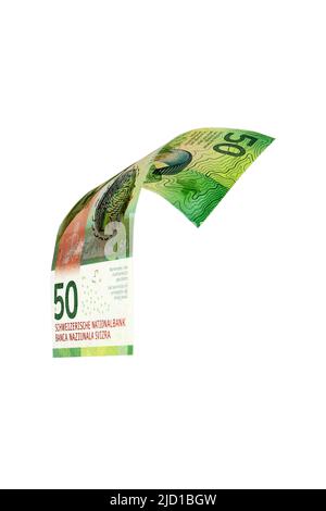 Volare denaro svizzero isolato con percorso di clipping Foto Stock