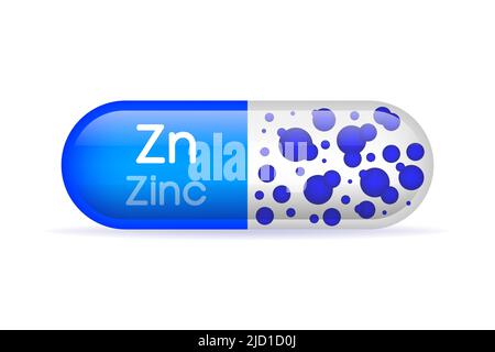 Icona della capsula di pillola blu minerale brillante. Zn Zink. Illustrazione vettoriale. Illustrazione Vettoriale