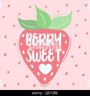 Disegno tipografico della fragola dolce del Berry con illustrazione di frutta del cartone animato estate per il disegno della scheda di giorno del valentines Illustrazione Vettoriale