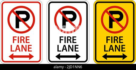 No Parking Fire Lane Double Arrow Sign on White background Illustrazione Vettoriale