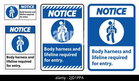 Per l'ingresso è necessario un cartello con la presenza di imbracatura per il corpo e linea di sollevamento Illustrazione Vettoriale