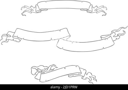 Nastri bianchi con contorno, rotoli antichi, posto per intestazione, grafica vettoriale Illustrazione Vettoriale