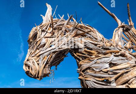 Drago Vaia (Drago Vaia). La scultura è opera dell'artista Marco Martalar. Lavarone, Alpe cimbra, Trentino Alto Adige, Italia settentrionale. Foto Stock