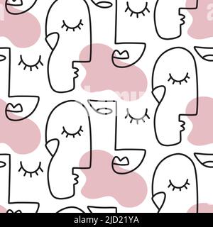 La gente una linea che disegna le donne affronta il modello senza giunture Illustrazione Vettoriale