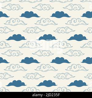 Giapponese, onde oceaniche cinesi, nuvole modello senza soluzione di continuità Illustrazione Vettoriale