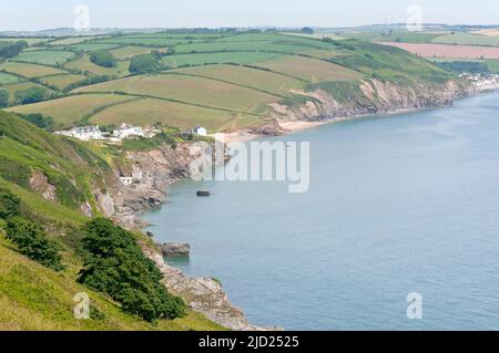 Vista su HallSands e Start Bay da Start Point, Devon, Inghilterra Foto Stock