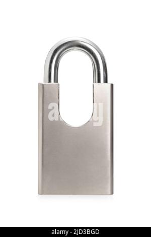 Studio girato di un lucchetto d'argento isolato su sfondo bianco Foto Stock
