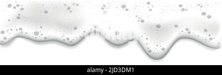 Gocciolamento di schiuma bianca. Bolle d'aria realistiche confinano isolate su sfondo bianco Illustrazione Vettoriale