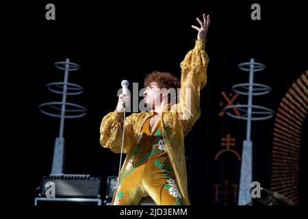 Landgraaf, Belgio. 17th giugno 2022. 2022-06-17 18:42:18 LANDGRAAF - la rock band americana Greta van Fleet con il cantante Josh Kiszka si esibirà durante il primo giorno del festival musicale Pinkpop. ANP PAUL BERGEN netherlands out - belgio out Credit: ANP/Alamy Live News Foto Stock