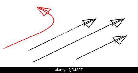 disegno a linee continue di carta di aeroplano che volano l'illustrazione vettoriale di direzione differente. Pensare diversamente concetto Illustrazione Vettoriale