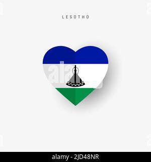 Bandiera a forma di cuore del Lesotho. Origami carta taglio Regno del Lesotho bandiera nazionale. 3D illustrazione vettoriale isolata su bianco con ombra morbida. Illustrazione Vettoriale