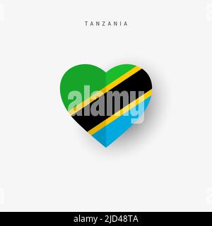 Bandiera a forma di cuore della Tanzania. Carta Origami tagliata bandiera nazionale tanzaniana. 3D illustrazione vettoriale isolata su bianco con ombra morbida. Illustrazione Vettoriale