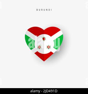 Burundi bandiera a forma di cuore. Carta Origami tagliata bandiera nazionale burundese. 3D illustrazione vettoriale isolata su bianco con ombra morbida. Illustrazione Vettoriale