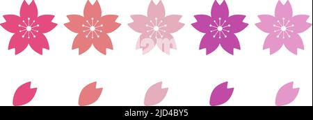 Set di icone in fiore di ciliegio. Petali e fiori di ciliegia. Vettore modificabile. Illustrazione Vettoriale