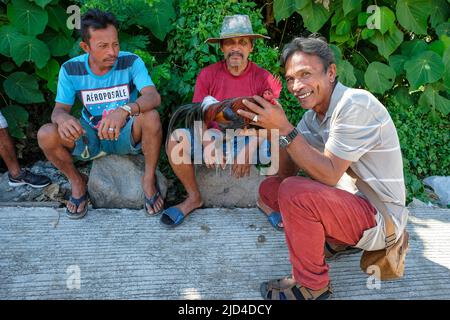 Zamboanguita, Filippine - Giugno 2022: Rooster venditori nel mercato Malatapay il 15 giugno 2022 a Zamboanguita, Negros Oriental, Filippine. Foto Stock