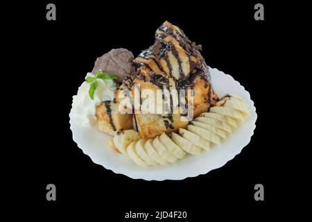 Die taglio di pane miele toast e gelato zucchero di sudore su nero isolato. Foto Stock