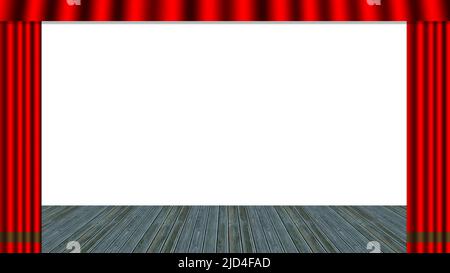 3d illustrazione. Grafica. Tenda con tenda rossa, si apre per inserire testo, logo, immagine Foto Stock