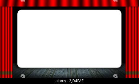 3d illustrazione. Grafica. Tenda con tenda rossa, si apre per inserire testo, logo, immagine Foto Stock