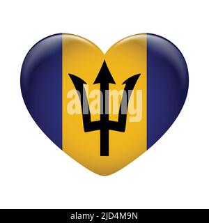 Icona della bandiera Barbados isolata su sfondo bianco. Bandera Barbados. Icona flag lucida. Illustrazione Vettoriale