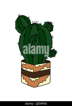 Icona flowerpot vettoriale. Home piante per interno. Piante di casa in Pots. Illustrazione di Doodle, clipart. Cactus pianta tropicale icona colorata. Illustrazione Vettoriale
