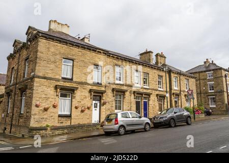 Splendida architettura di case a Saltaire, un villaggio modello vittoriano, Shipley, Bradford, West Yorkshire, Inghilterra. Foto Stock